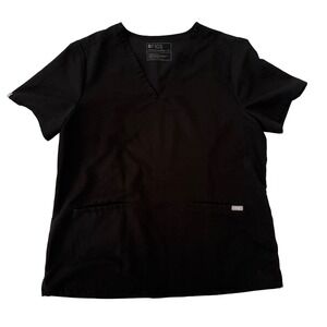 FIGS Technical Collection Women's XL Scrub Top Black V-Neck Short Sleeve